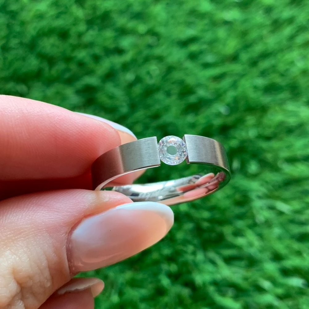 NWT Size 12 Stainless Steel and Cubic Zirconia Brushed Metal Ring